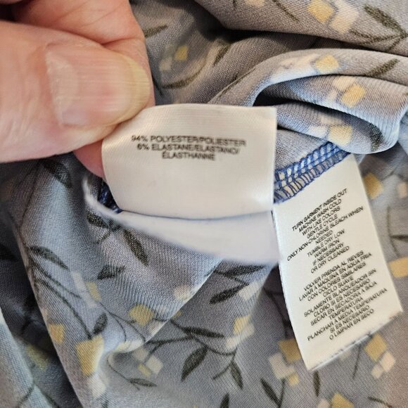 ANNE Klein Blue With Yellow Flower Print Shell Top, Sleeveless, Size Medium - Picture 5 of 7